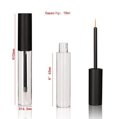 COSIDEA 12-Pack Empty Matte Black 10ml Eyeliner Tubes with Brush Applicator for DIY Eyelash Growth Oil