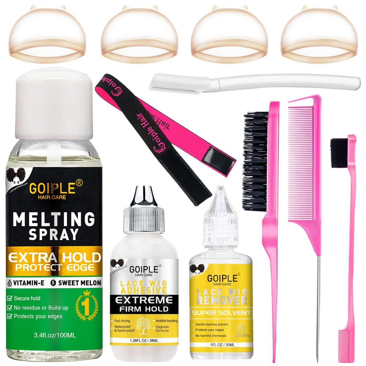 Lace Melting Spray for Glueless Wigs - Essentials Kit with Wig Glue & Remover | Goiple - görsel 1