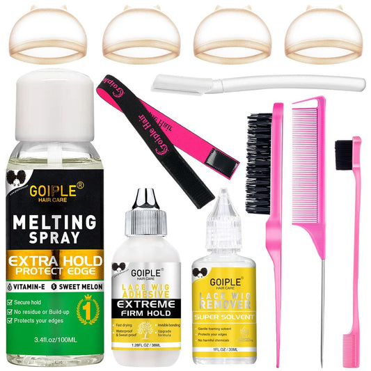 Lace Melting Spray for Glueless Wigs - Essentials Kit with Wig Glue & Remover | Goiple