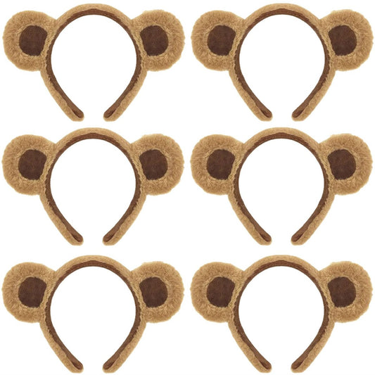 HIPIHOM 6-Pack Brown Plush Bear Ears Headbands – Cute Animal Costume Headwear for Parties, Halloween, Christmas, Birthdays Avelisse