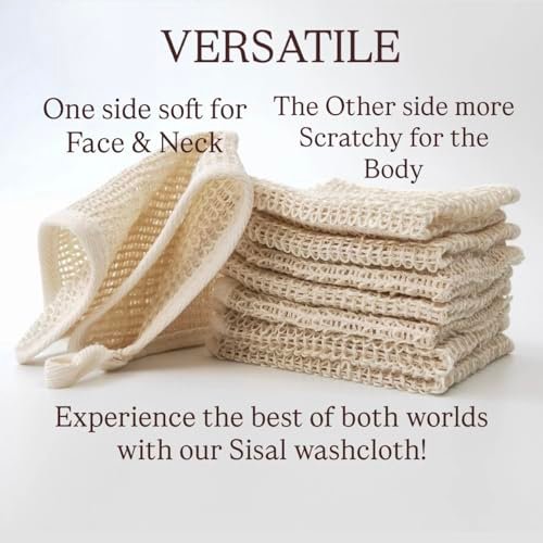 100% Natural Sisal Washcloth - Gentle Exfoliation for Smoother Skin - Durable & Reusable Face & Body Cloth - Biodegradable - Removes Dead Skin Cells (3 Pack) Avelisse