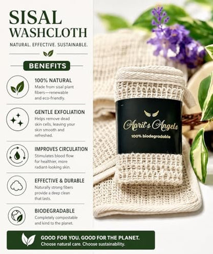 100% Natural Sisal Washcloth - Gentle Exfoliation for Smoother Skin - Durable & Reusable Face & Body Cloth - Biodegradable - Removes Dead Skin Cells (3 Pack) Avelisse