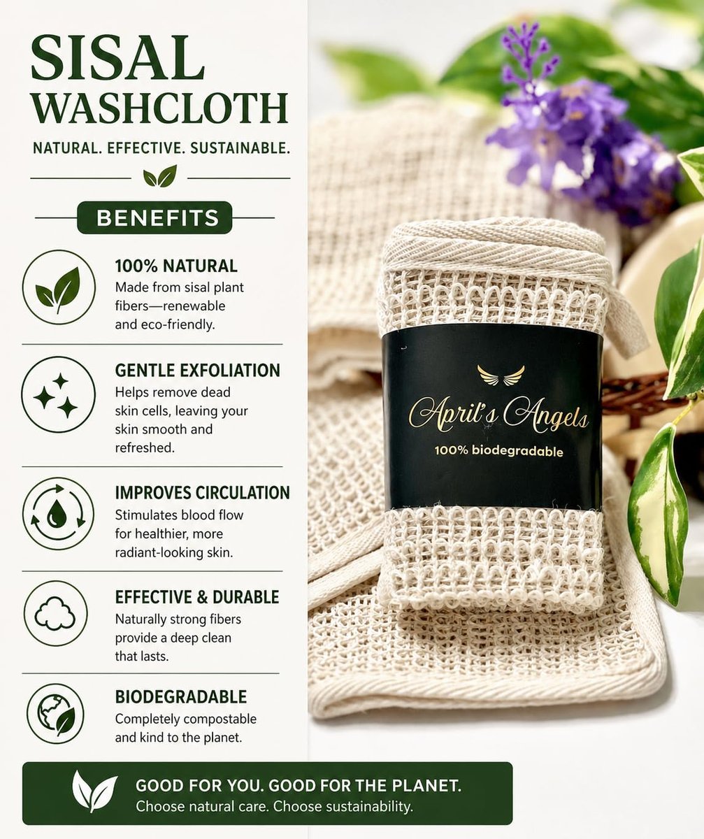 100% Natural Sisal Washcloth - Gentle Exfoliation for Smoother Skin - Durable & Reusable Face & Body Cloth - Biodegradable - Removes Dead Skin Cells (3 Pack) Avelisse