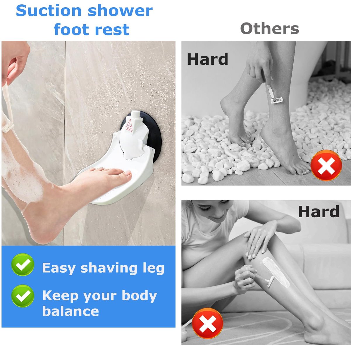 Shower Foot Rest for Shaving Legs with Upgraded Industrial Suction Cup – Fits Smooth, Non-Porous, 5.2-Inch Tile Wall – White (Pack of 1) Avelisse