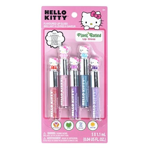Hello Kitty 5-Piece Plant-Based Moisturizing Lip Gloss Set for Kids – Perfect for Parties, Sleepovers & Birthday Gifts for Girls 3+ by Townley Girl - görsel 1