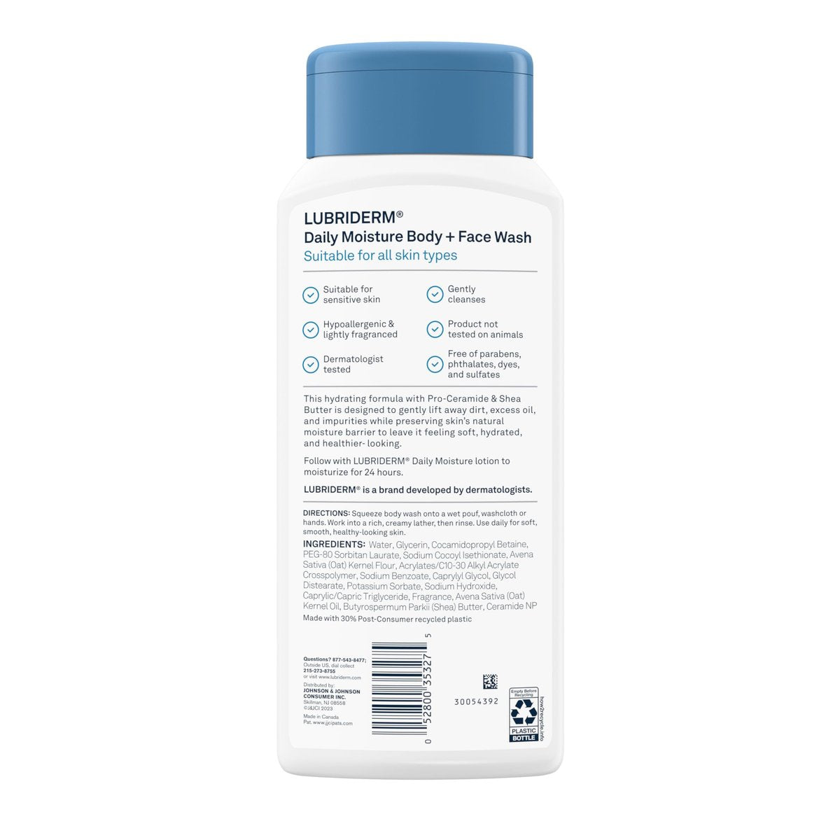 Lubriderm Daily Moisture Body + Face Wash, Hydrating Body Wash and Moisturizing Facial Cleanser with Pro-Ceramide & Shea Butter, Hypoallergenic, 16 fl. oz - görsel 17