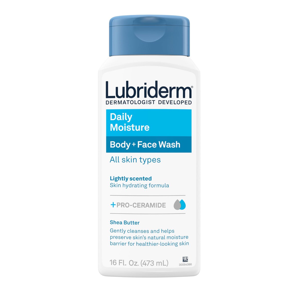 Lubriderm Daily Moisture Body + Face Wash, Hydrating Body Wash and Moisturizing Facial Cleanser with Pro-Ceramide & Shea Butter, Hypoallergenic, 16 fl. oz - görsel 1