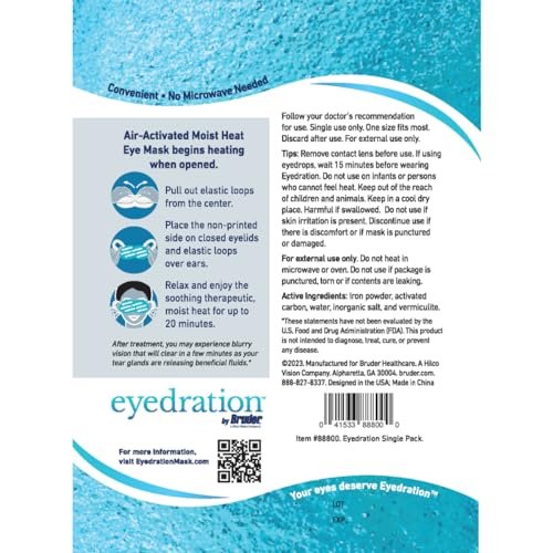 Eyedration Air-Activated Eye Steam Mask – Dry Eye Relief, Disposable Heated Eye Mask, Gentle Soothing Hydration, No Microwave Needed, Lightweight Convenient Compresses (10 Count) Avelisse