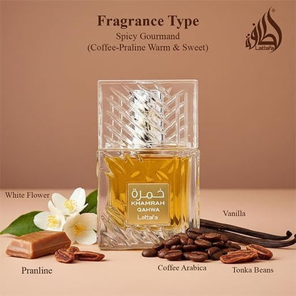 Lattafa Khamrah Qahwa Eau de Parfum - Vanilla, Warm Spicy, Cinnamon, Sweet - Unisex Long-Lasting Fragrance 100 ml