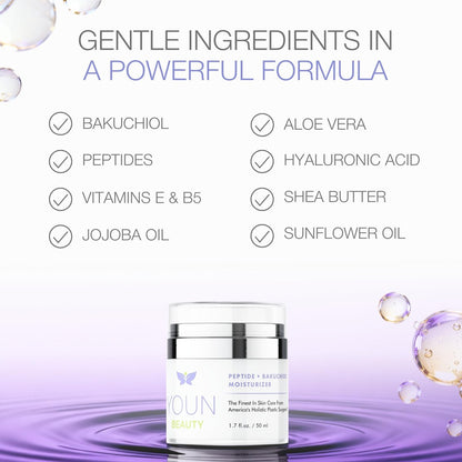 YOUN Beauty Peptide + Bakuchiol Moisturizer – Retinol-Alternative Face Cream for Collagen Support, Hydration & Elasticity, Paraben-Free, 50ml Avelisse