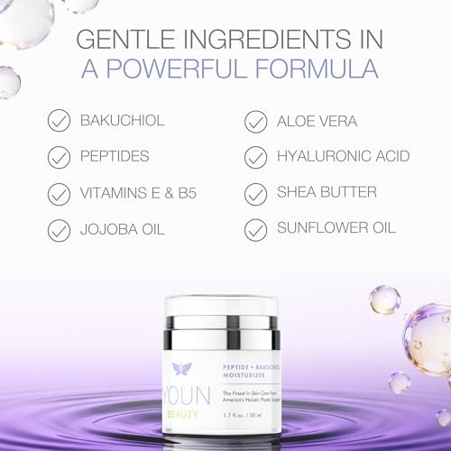 YOUN Beauty Peptide + Bakuchiol Moisturizer – Retinol-Alternative Face Cream for Collagen Support, Hydration & Elasticity, Paraben-Free, 50ml Avelisse