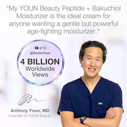 YOUN Beauty Peptide + Bakuchiol Moisturizer – Retinol-Alternative Face Cream for Collagen Support, Hydration & Elasticity, Paraben-Free, 50ml Avelisse