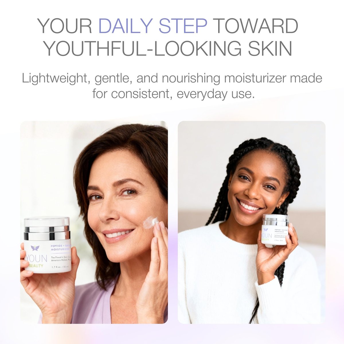 YOUN Beauty Peptide + Bakuchiol Moisturizer – Retinol-Alternative Face Cream for Collagen Support, Hydration & Elasticity, Paraben-Free, 50ml Avelisse