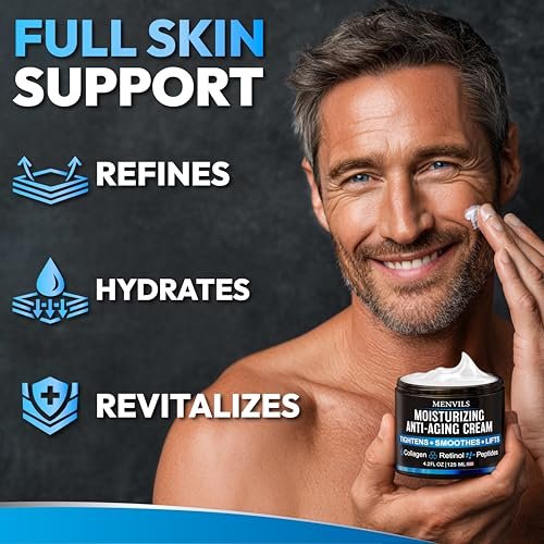 Menvils Men's Face Moisturizer Cream - Anti Aging & Wrinkle Repair - After Shave Lotion with Collagen, Retinol, Peptides, Jojoba Oil - Lightweight Day & Night Cream - 4.2 oz - görsel 4