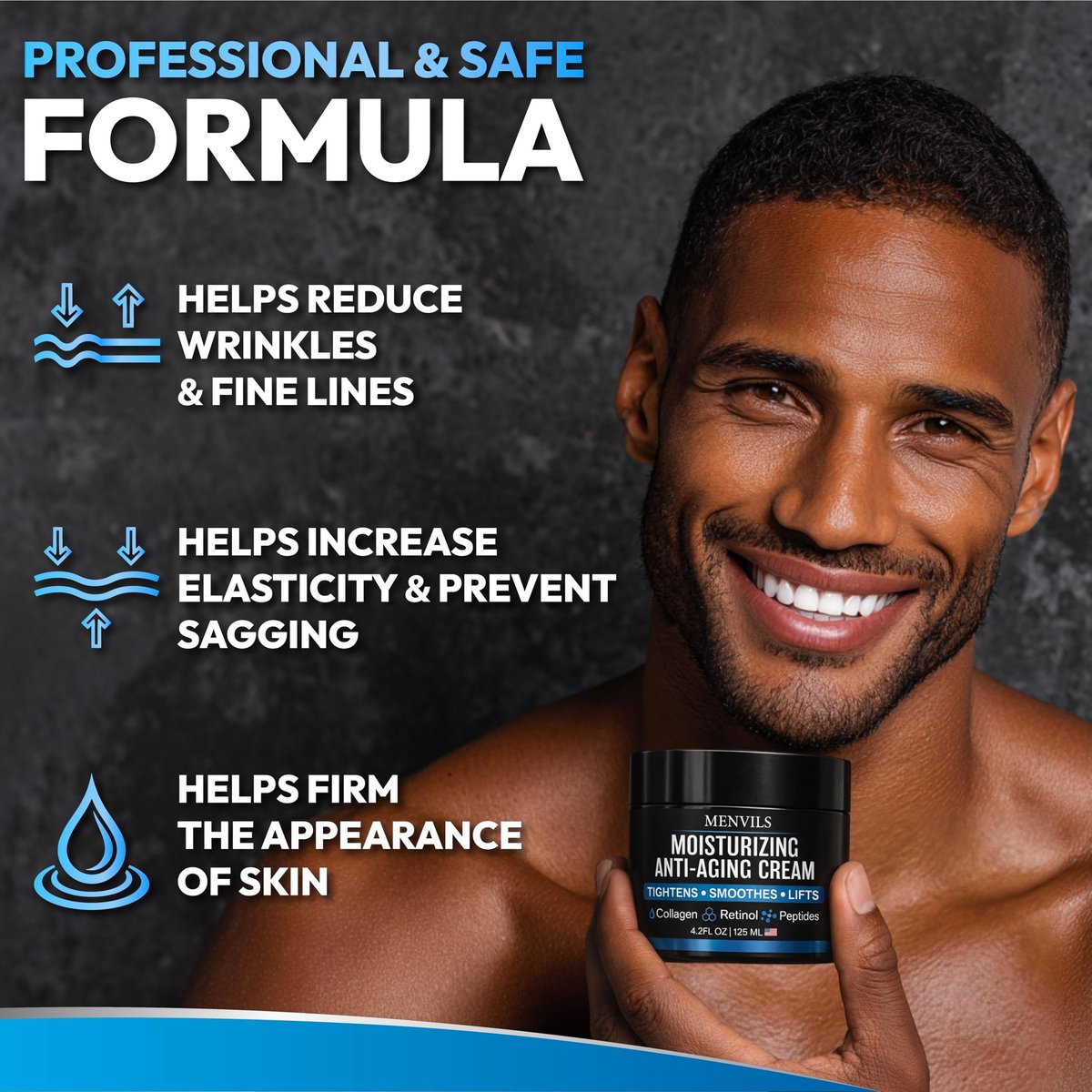 Menvils Men's Face Moisturizer Cream - Anti Aging & Wrinkle Repair - After Shave Lotion with Collagen, Retinol, Peptides, Jojoba Oil - Lightweight Day & Night Cream - 4.2 oz - görsel 7