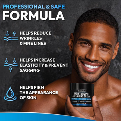 Menvils Men's Face Moisturizer Cream - Anti Aging & Wrinkle Repair - After Shave Lotion with Collagen, Retinol, Peptides, Jojoba Oil - Lightweight Day & Night Cream - 4.2 oz
