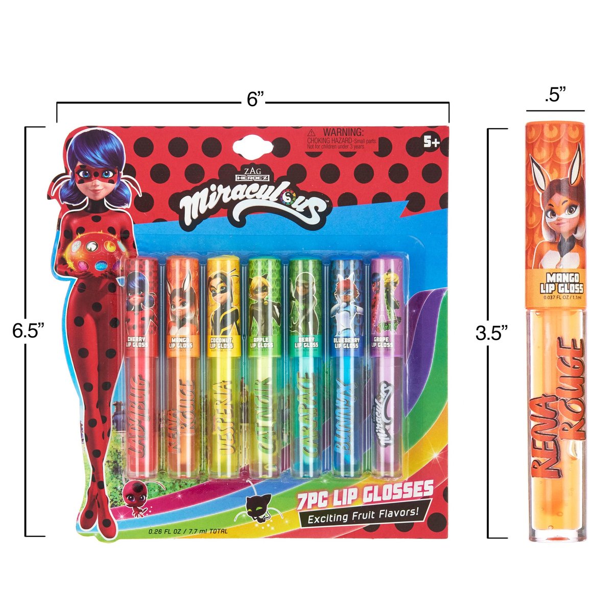 Miraculous 7-Piece Lip Gloss Set - Zag Heroez Lipgloss Collection with Fruit Flavors & Precision Applicator - görsel 11
