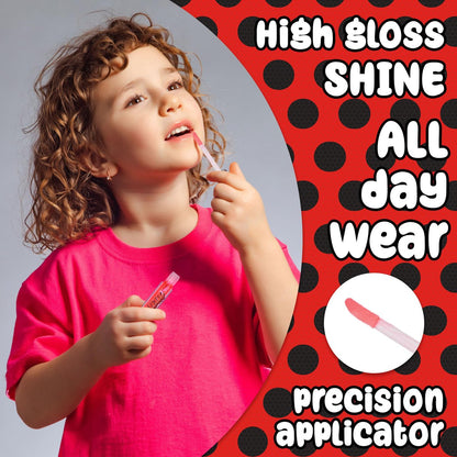 Miraculous 7-Piece Lip Gloss Set - Zag Heroez Lipgloss Collection with Fruit Flavors & Precision Applicator