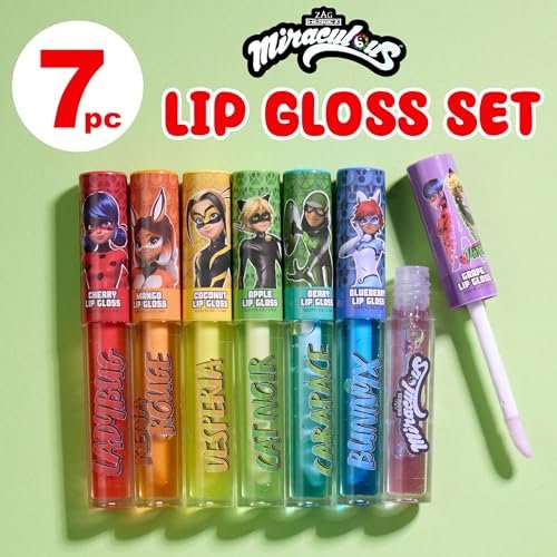Miraculous 7-Piece Lip Gloss Set - Zag Heroez Lipgloss Collection with Fruit Flavors & Precision Applicator - görsel 4
