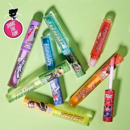 Miraculous 7-Piece Lip Gloss Set - Zag Heroez Lipgloss Collection with Fruit Flavors & Precision Applicator