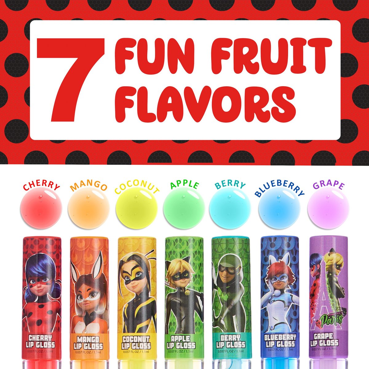 Miraculous 7-Piece Lip Gloss Set - Zag Heroez Lipgloss Collection with Fruit Flavors & Precision Applicator - görsel 5
