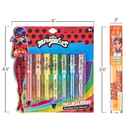 Miraculous 7-Piece Lip Gloss Set - Zag Heroez Lipgloss Collection with Fruit Flavors & Precision Applicator - görsel 12