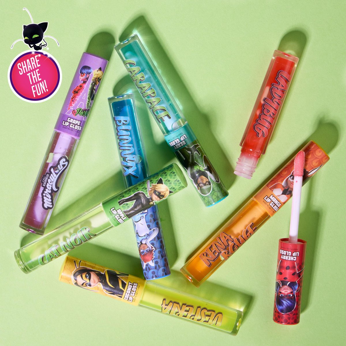 Miraculous 7-Piece Lip Gloss Set - Zag Heroez Lipgloss Collection with Fruit Flavors & Precision Applicator - görsel 9