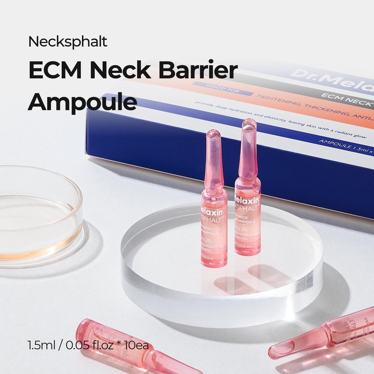 Dr.Melaxin Neck Tightening Ampoule – Firming & Lifting Ampoule for Neck Wrinkles & Sagging Skin, Necksphalt ECM Barrier Anti-Aging Korean Neck Care Treatment, 1.5ml×10ea Avelisse