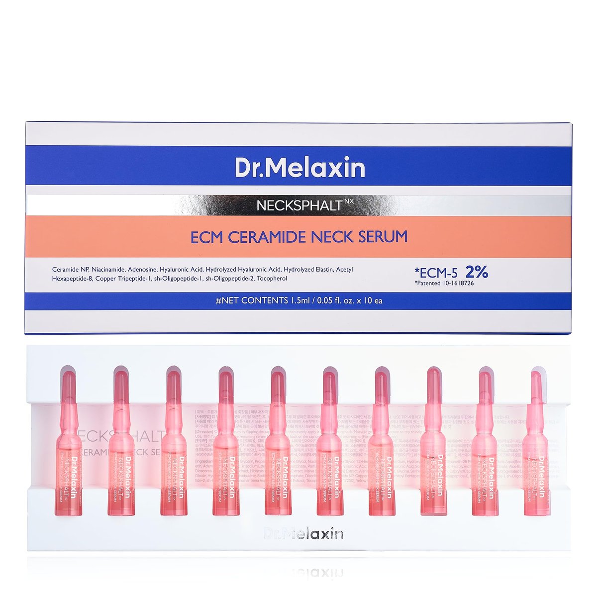 Dr.Melaxin Neck Tightening Ampoule – Firming & Lifting Ampoule for Neck Wrinkles & Sagging Skin, Necksphalt ECM Barrier Anti-Aging Korean Neck Care Treatment, 1.5ml×10ea Avelisse