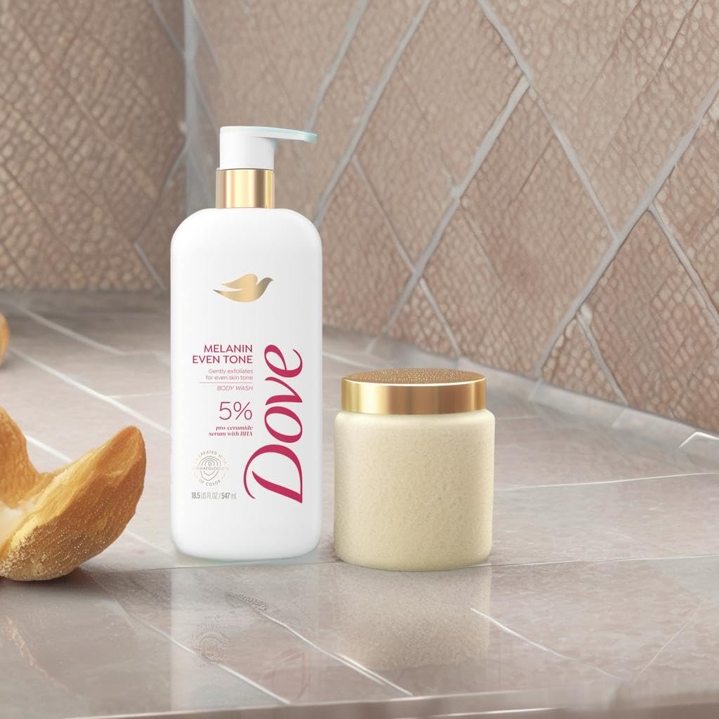 Dove Exfoliating Body Wash Melanin Even Tone - Promotes Even Skin Tone with 5% Pro-Ceramide Serum & BHA, 18.5 oz - görsel 5