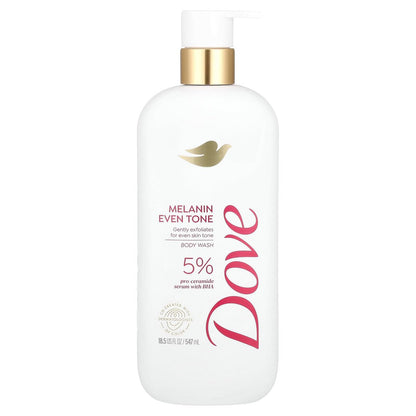 Dove Exfoliating Body Wash Melanin Even Tone - Promotes Even Skin Tone with 5% Pro-Ceramide Serum & BHA, 18.5 oz