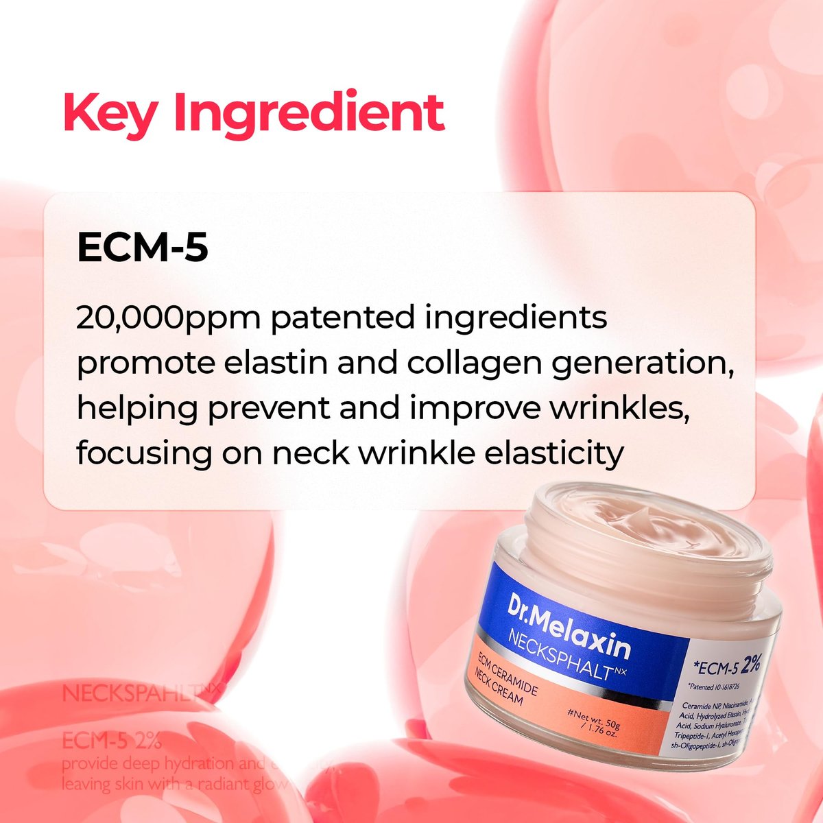Dr.Melaxin Necksphalt Firming Cream with ECM-5 20,000ppm - Firming & Lifting Neck Cream for Wrinkles & Sagging Skin, Ceramide & Collagen for Elasticity & Radiant Glow, 1.76 fl.oz Avelisse