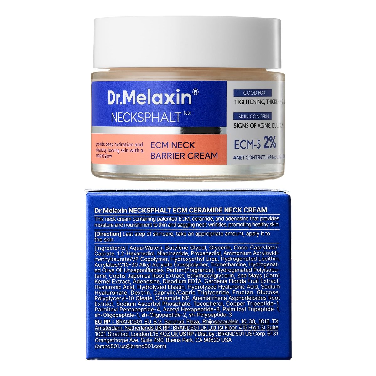 Dr.Melaxin Necksphalt Firming Cream with ECM-5 20,000ppm - Firming & Lifting Neck Cream for Wrinkles & Sagging Skin, Ceramide & Collagen for Elasticity & Radiant Glow, 1.76 fl.oz Avelisse