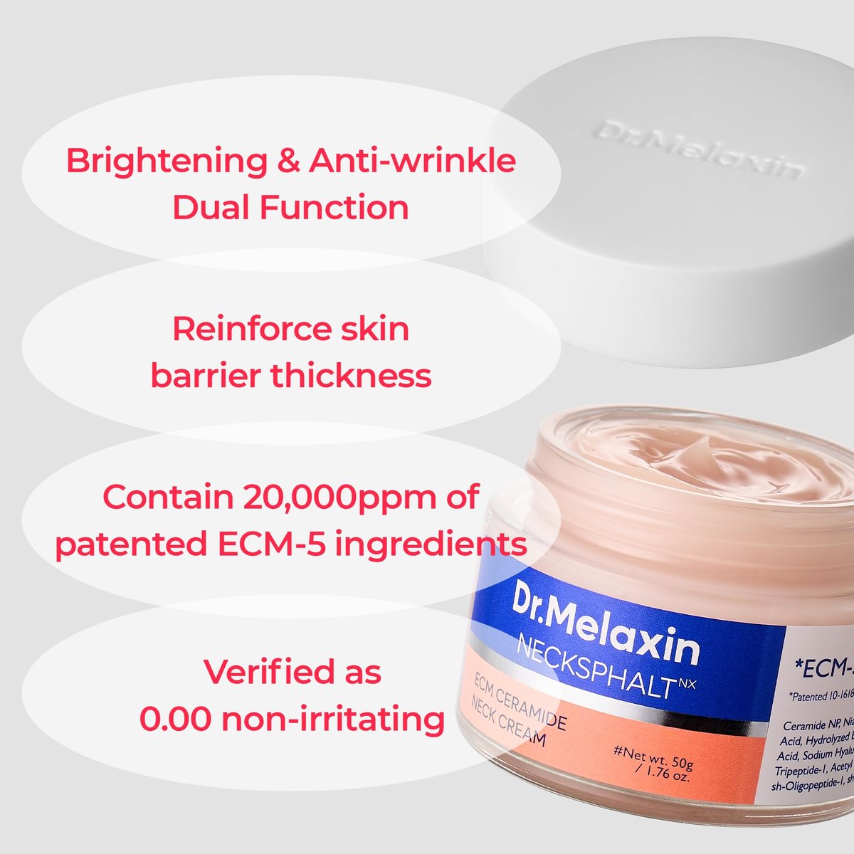 Dr.Melaxin Necksphalt Firming Cream with ECM-5 20,000ppm - Firming & Lifting Neck Cream for Wrinkles & Sagging Skin, Ceramide & Collagen for Elasticity & Radiant Glow, 1.76 fl.oz Avelisse