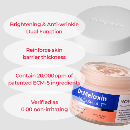 Dr.Melaxin Necksphalt Firming Cream with ECM-5 20,000ppm - Firming & Lifting Neck Cream for Wrinkles & Sagging Skin, Ceramide & Collagen for Elasticity & Radiant Glow, 1.76 fl.oz Avelisse