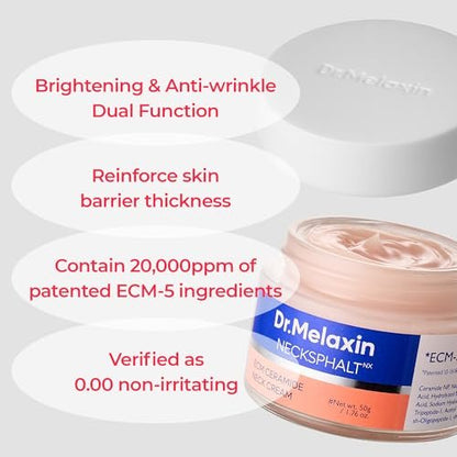 Dr.Melaxin Necksphalt Firming Cream with ECM-5 20,000ppm - Firming & Lifting Neck Cream for Wrinkles & Sagging Skin, Ceramide & Collagen for Elasticity & Radiant Glow, 1.76 fl.oz Avelisse
