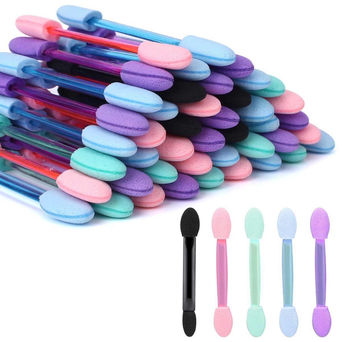 50-Pack Disposable Double Head Eyeshadow Sponge Brushes - Multicolor Dual-Sided Eye Shadow Applicators for Professional & Personal Use - görsel 1