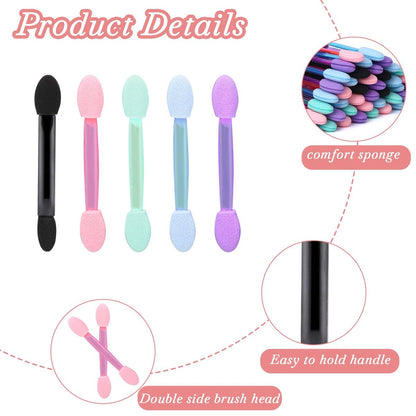 50-Pack Disposable Double Head Eyeshadow Sponge Brushes - Multicolor Dual-Sided Eye Shadow Applicators for Professional & Personal Use
