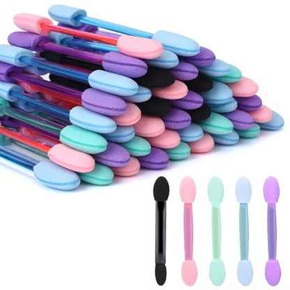 50-Pack Disposable Double Head Eyeshadow Sponge Brushes - Multicolor Dual-Sided Eye Shadow Applicators for Professional & Personal Use
