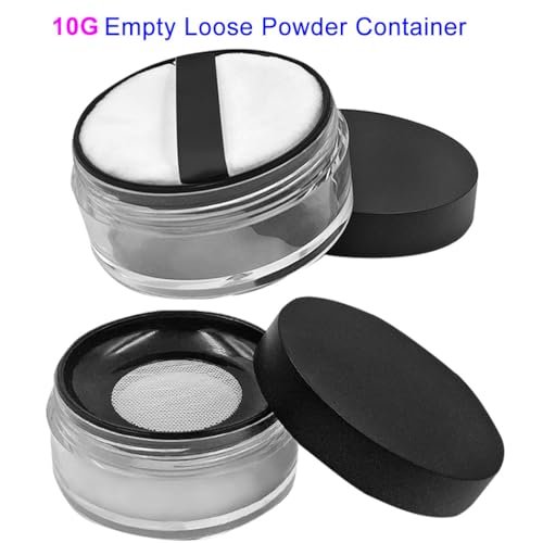 Empty Reusable Plastic Loose Powder Container with Sponge Puff & Elasticated Net Sifter – 20g + 10g Set (Black) - görsel 7