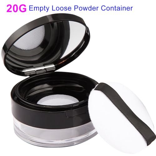 Empty Reusable Plastic Loose Powder Container with Sponge Puff & Elasticated Net Sifter – 20g + 10g Set (Black) - görsel 5