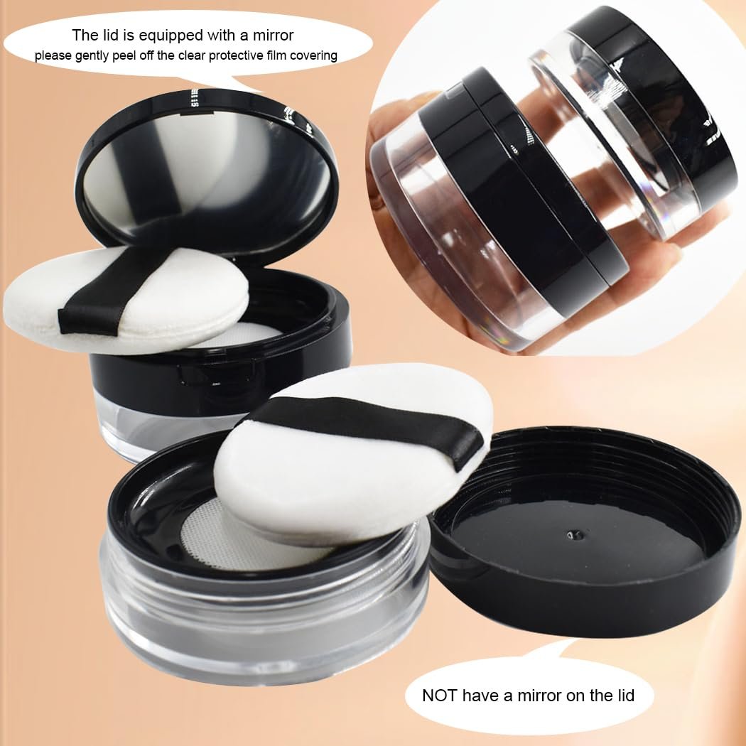 Empty Reusable Plastic Loose Powder Container with Sponge Puff & Elasticated Net Sifter – 20g + 10g Set (Black) - görsel 12
