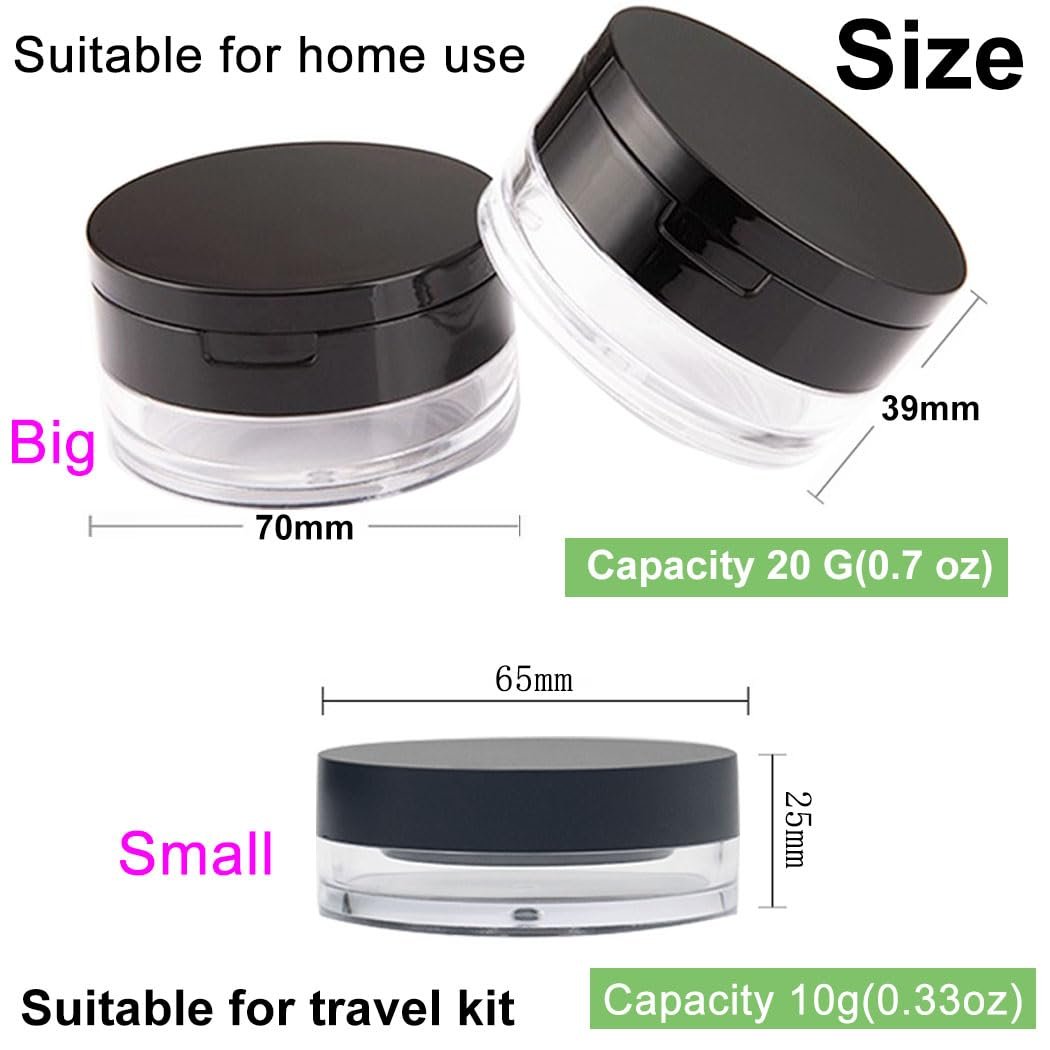 Empty Reusable Plastic Loose Powder Container with Sponge Puff & Elasticated Net Sifter – 20g + 10g Set (Black) - görsel 4