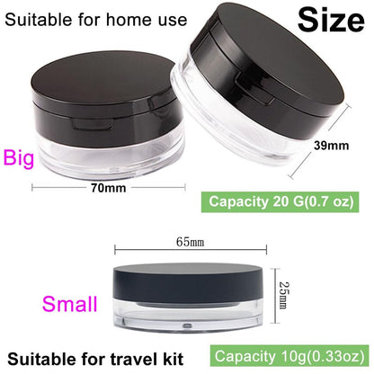 Empty Reusable Plastic Loose Powder Container with Sponge Puff & Elasticated Net Sifter – 20g + 10g Set (Black)