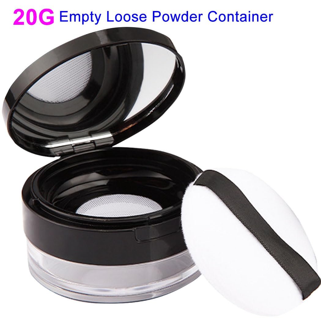 Empty Reusable Plastic Loose Powder Container with Sponge Puff & Elasticated Net Sifter – 20g + 10g Set (Black) - görsel 6