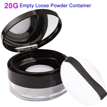 Empty Reusable Plastic Loose Powder Container with Sponge Puff & Elasticated Net Sifter – 20g + 10g Set (Black)