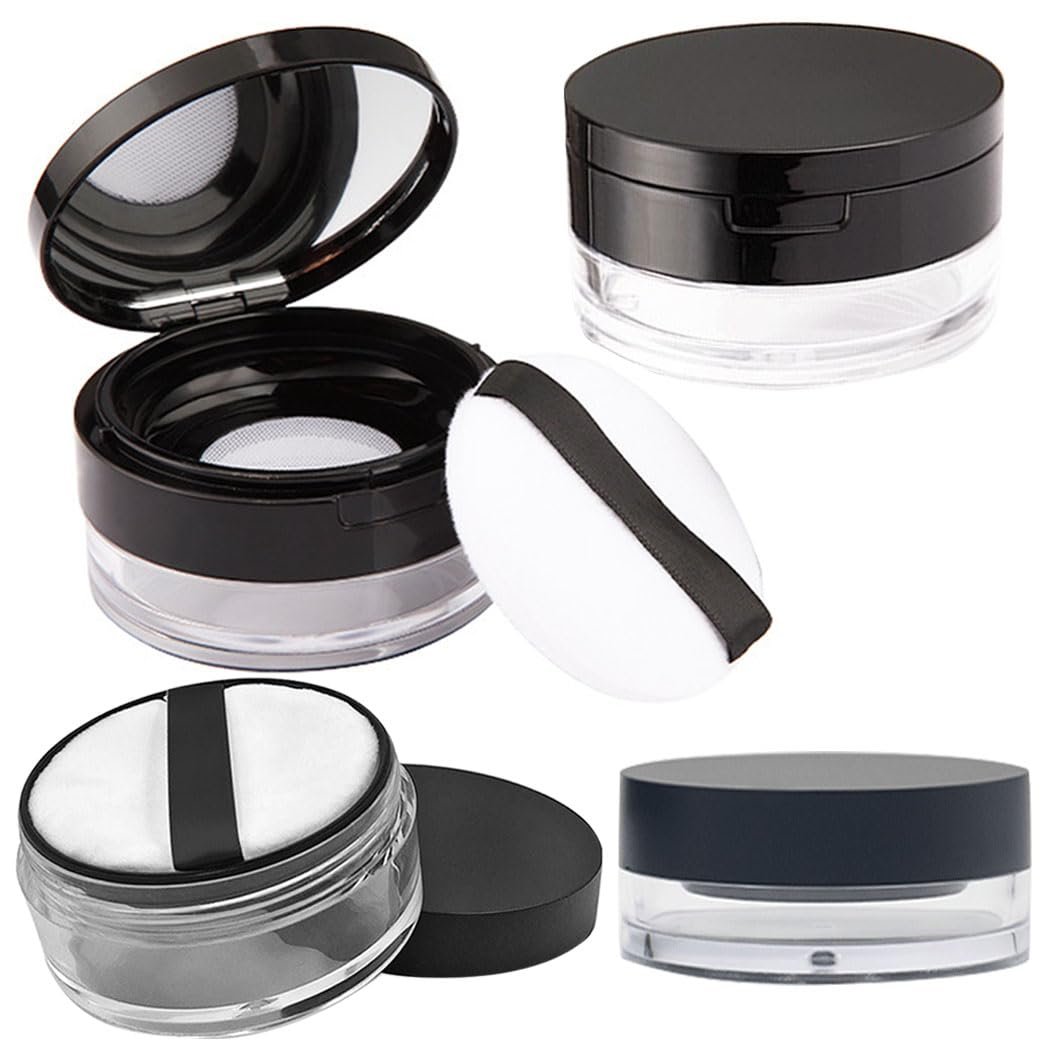 Empty Reusable Plastic Loose Powder Container with Sponge Puff & Elasticated Net Sifter – 20g + 10g Set (Black) - görsel 2