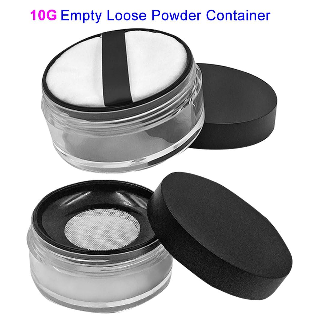 Empty Reusable Plastic Loose Powder Container with Sponge Puff & Elasticated Net Sifter – 20g + 10g Set (Black) - görsel 8