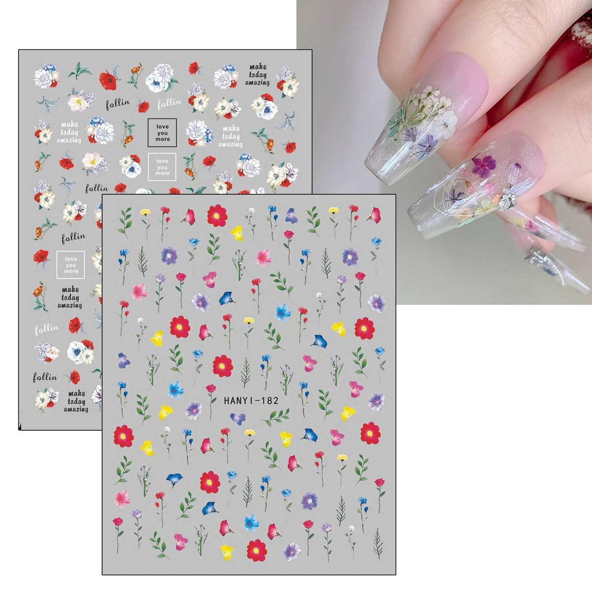 JMEOWIO 9 Sheets Spring Flower Nail Art Stickers Decals - Self-Adhesive Colorful Summer Floral Nail Supplies - görsel 5