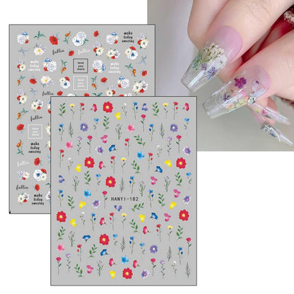 JMEOWIO 9 Sheets Spring Flower Nail Art Stickers Decals - Self-Adhesive Colorful Summer Floral Nail Supplies